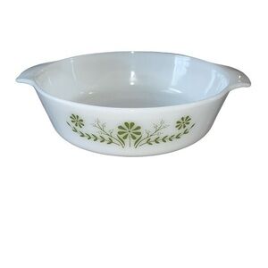 Glasbake Pyrex Round Casserale
Dish White Green Daisy Flower
Bakeware Milk Glass
